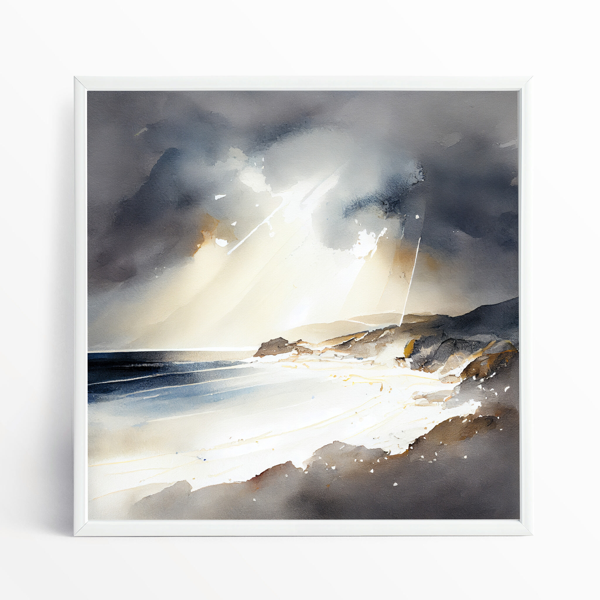 Cornwall Beach Impressionist Blue Art Living Room Wall Art | Coastal Home Decor