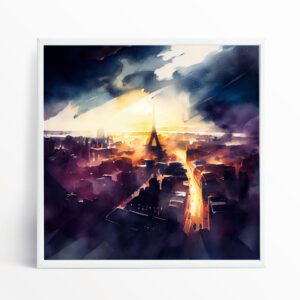 Paris Impressionist Cityscape Sunset Hues Living Room Wall Art | Purple and Warm Tones