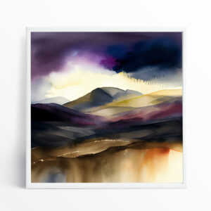 Peak District Watercolour Landscape Art | Purple Bedroom Decor Wall Art