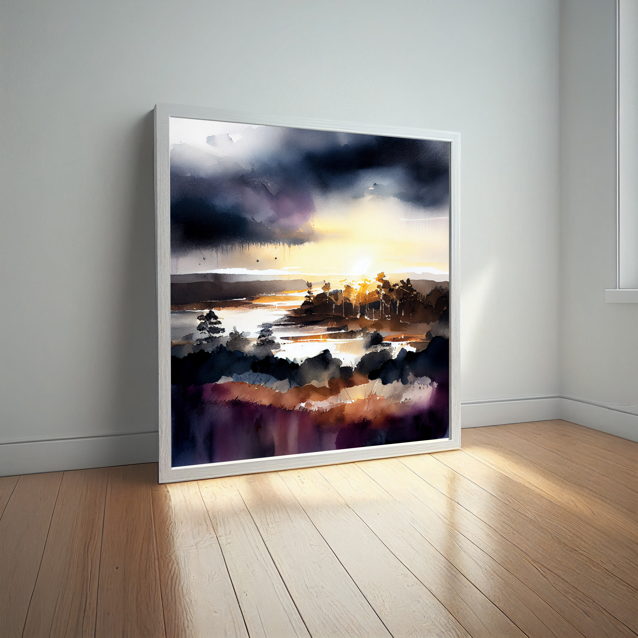 Peak District Impressionist Landscape Warm Tones Living Room Wall Art | Grey Neutral Home Decor -