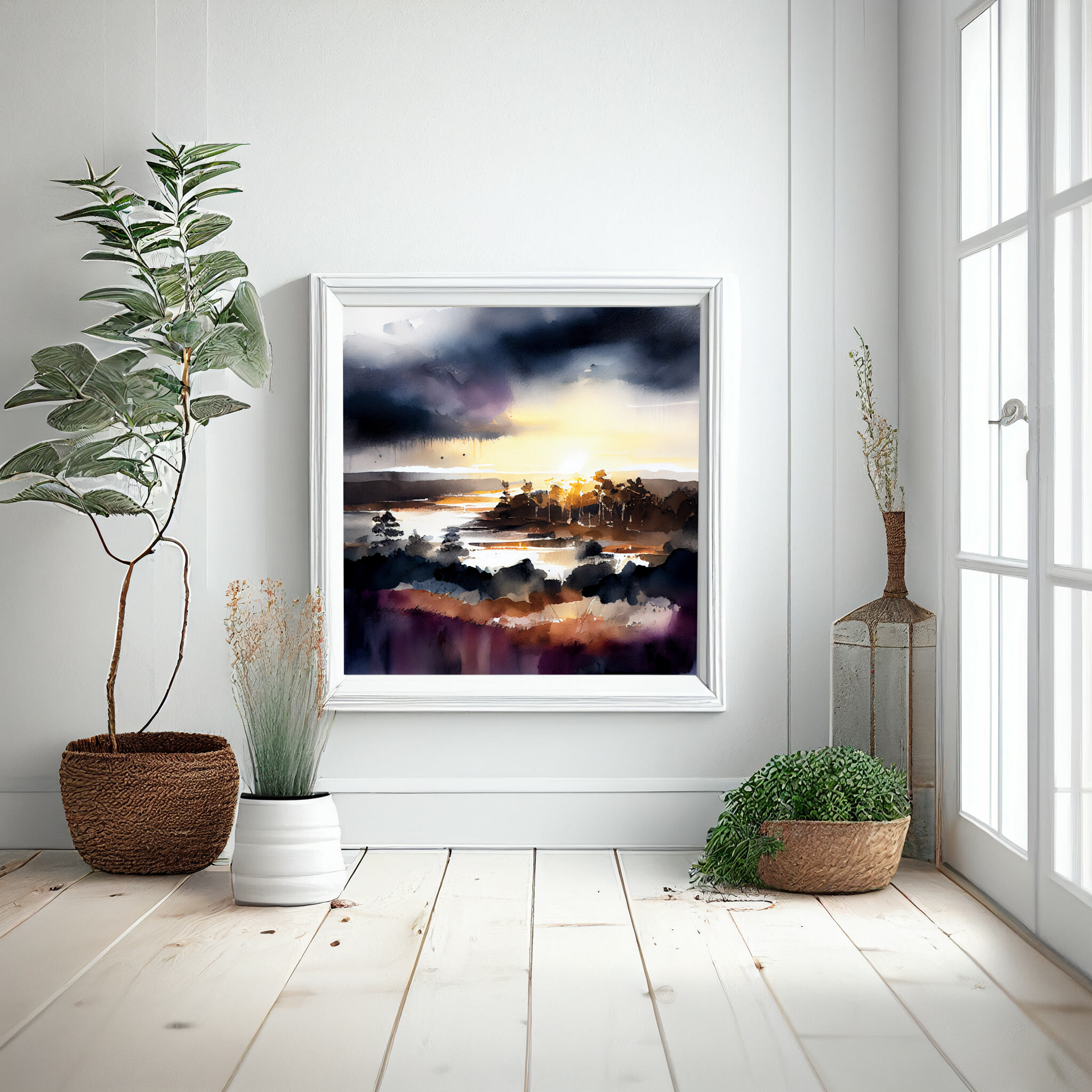 Peak District Impressionist Landscape Warm Tones Living Room Wall Art | Grey Neutral Home Decor -