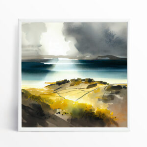 Cornwall Coastal Impressionist Landscape Wall Art | Blue Ocean Living Room Decor
