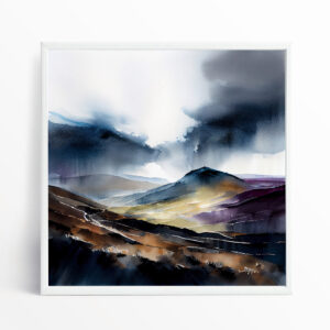 Peak District Watercolour Grey Tones Living Room Wall Art | Modern Landscape Home Decor