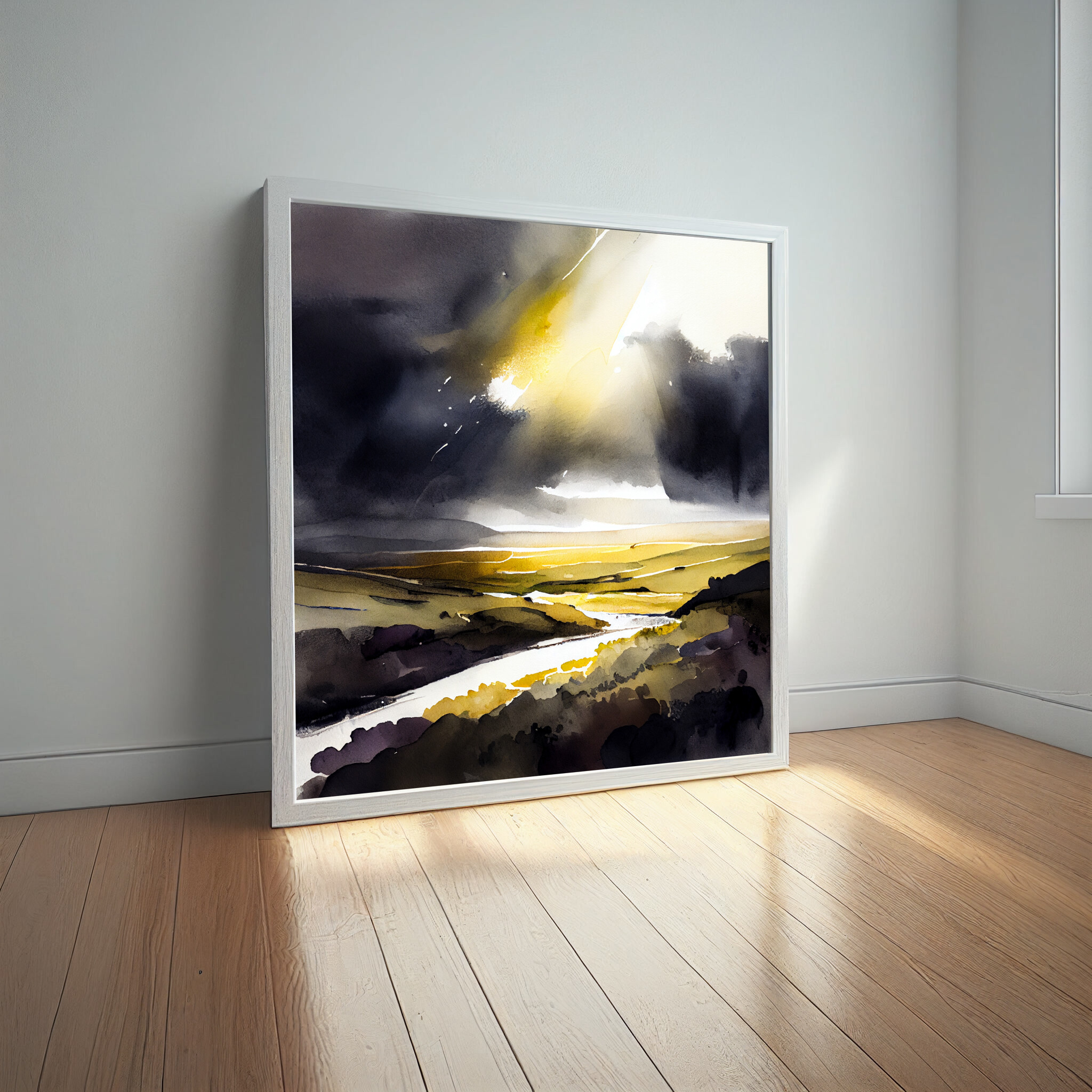 Southdowns Earth Tones Watercolor Living Room Wall Art | Contemporary Landscape Decor -