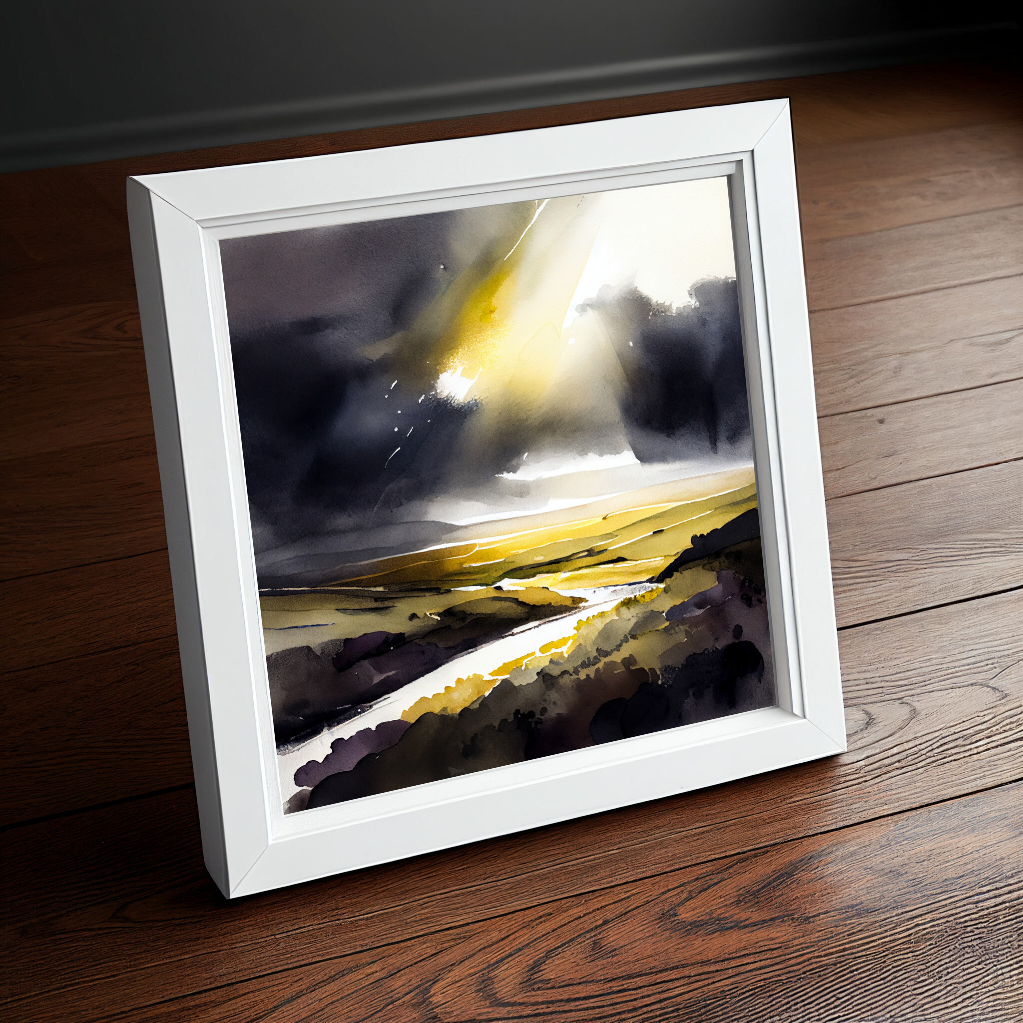 Southdowns Earth Tones Watercolor Living Room Wall Art | Contemporary Landscape Decor -