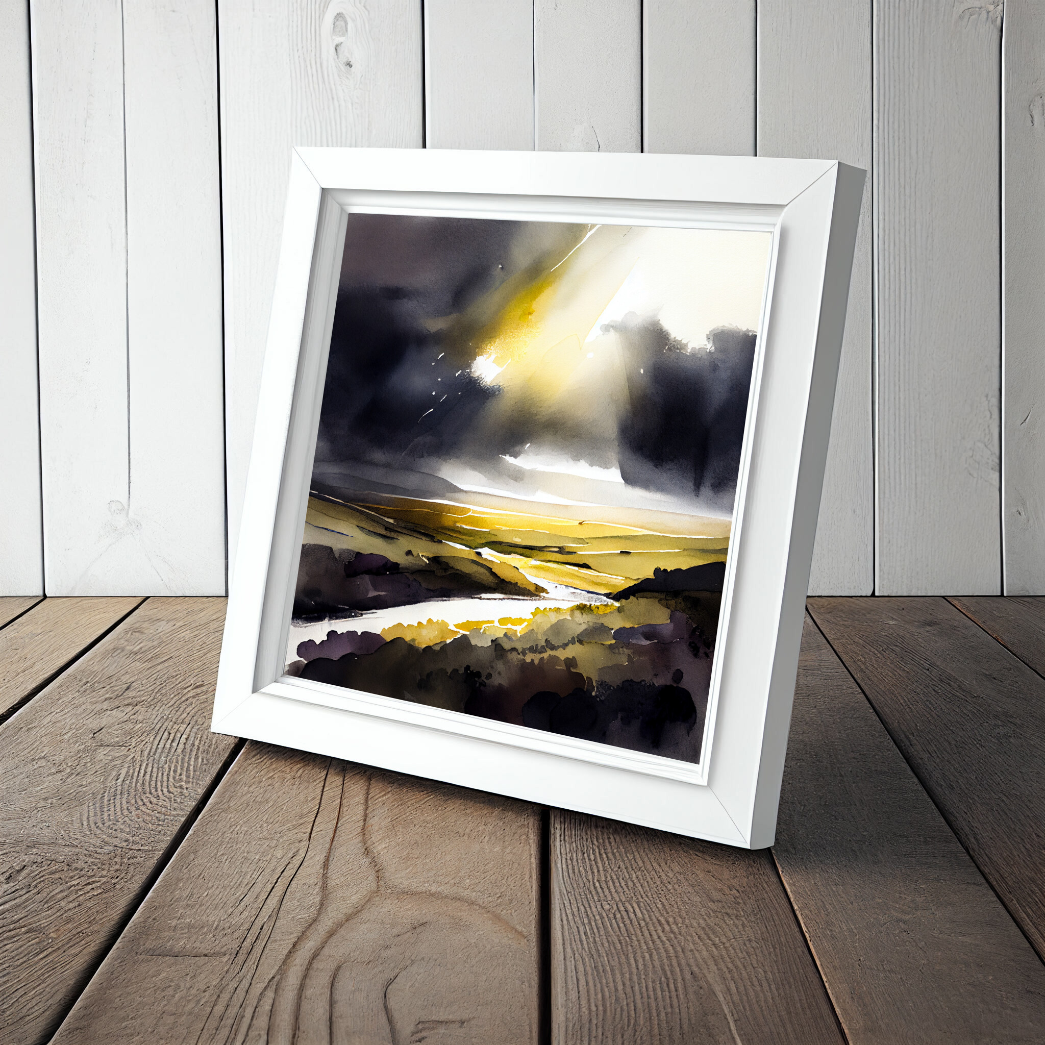 Southdowns Earth Tones Watercolor Living Room Wall Art | Contemporary Landscape Decor -