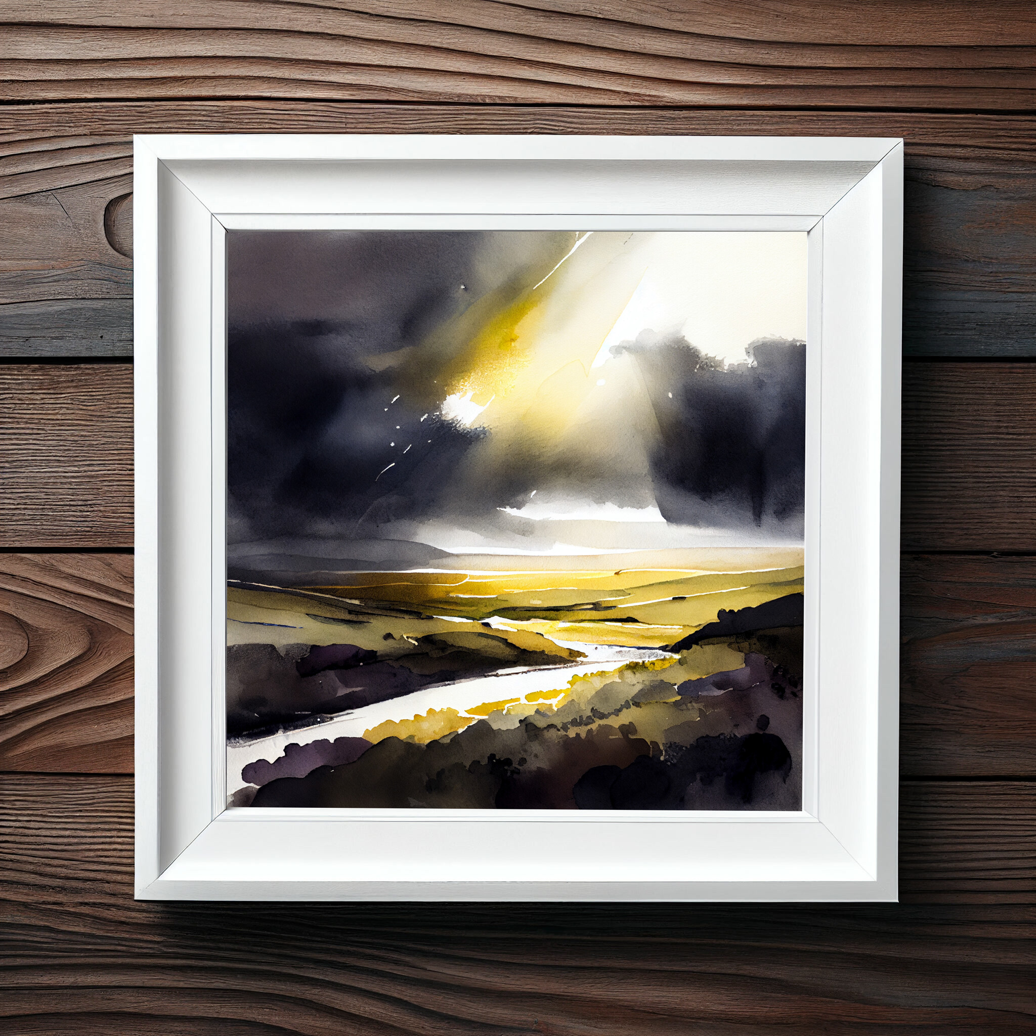 Southdowns Earth Tones Watercolor Living Room Wall Art | Contemporary Landscape Decor -