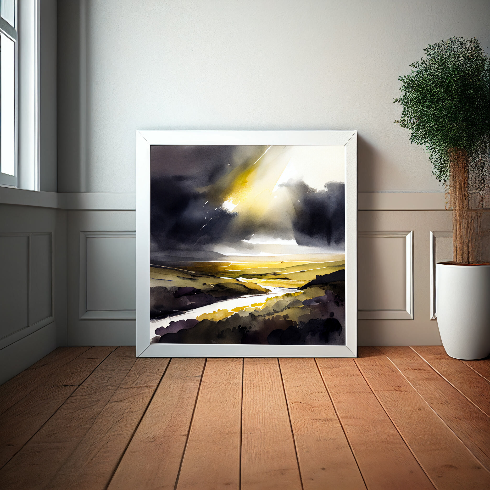 Southdowns Earth Tones Watercolor Living Room Wall Art | Contemporary Landscape Decor -