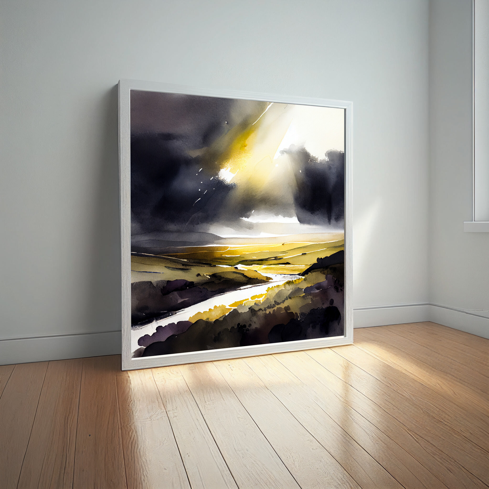 Southdowns Earth Tones Watercolor Living Room Wall Art | Contemporary Landscape Decor -