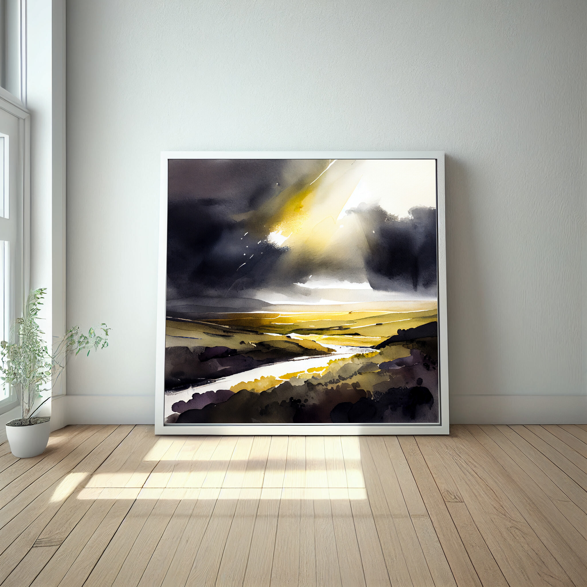 Southdowns Earth Tones Watercolor Living Room Wall Art | Contemporary Landscape Decor -