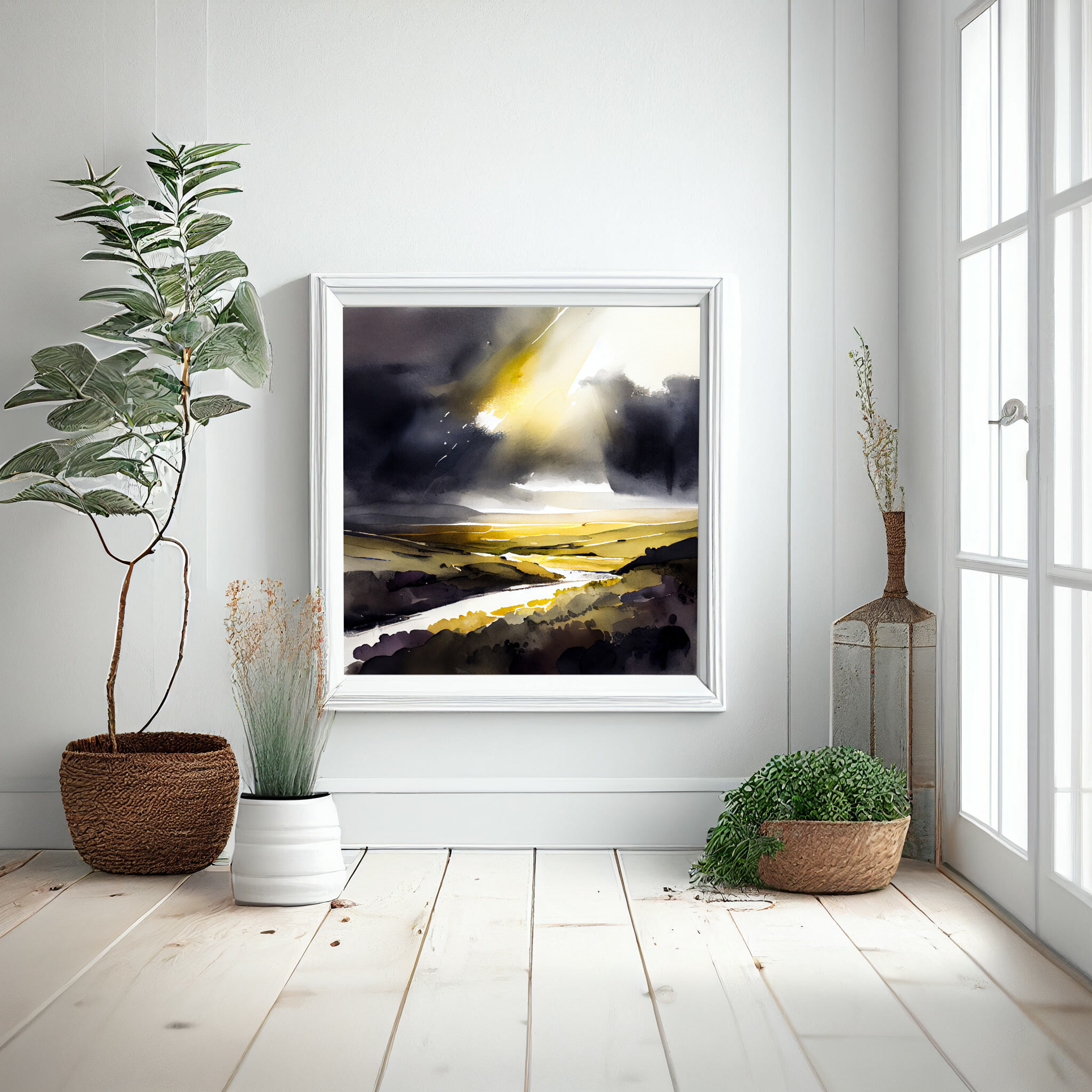 Southdowns Earth Tones Watercolor Living Room Wall Art | Contemporary Landscape Decor -