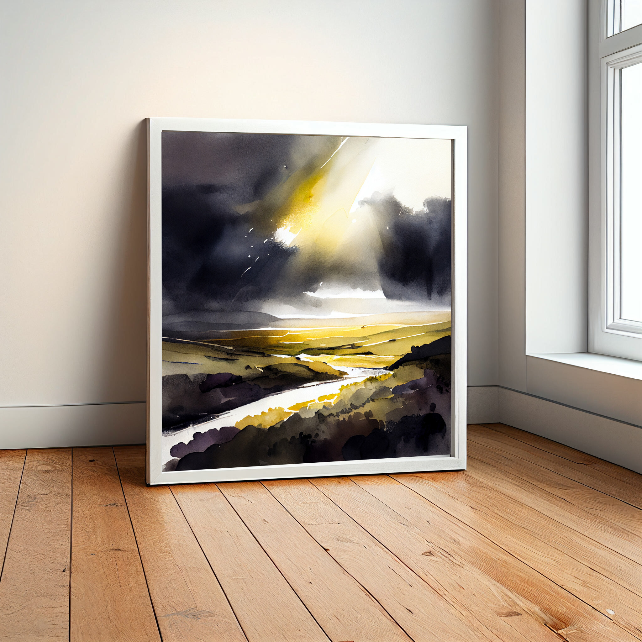 Southdowns Earth Tones Watercolor Living Room Wall Art | Contemporary Landscape Decor -