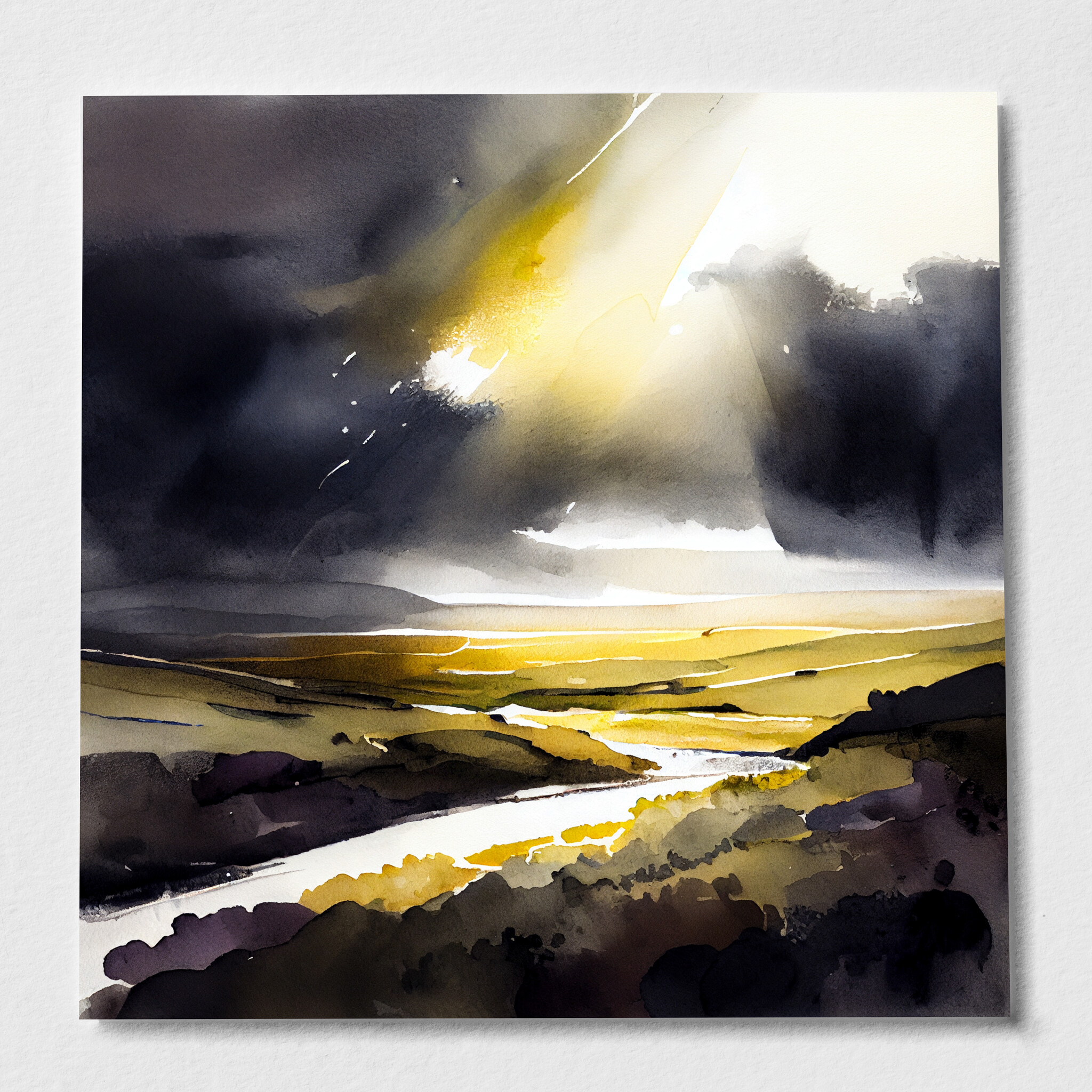 Southdowns Earth Tones Watercolor Living Room Wall Art | Contemporary Landscape Decor - P