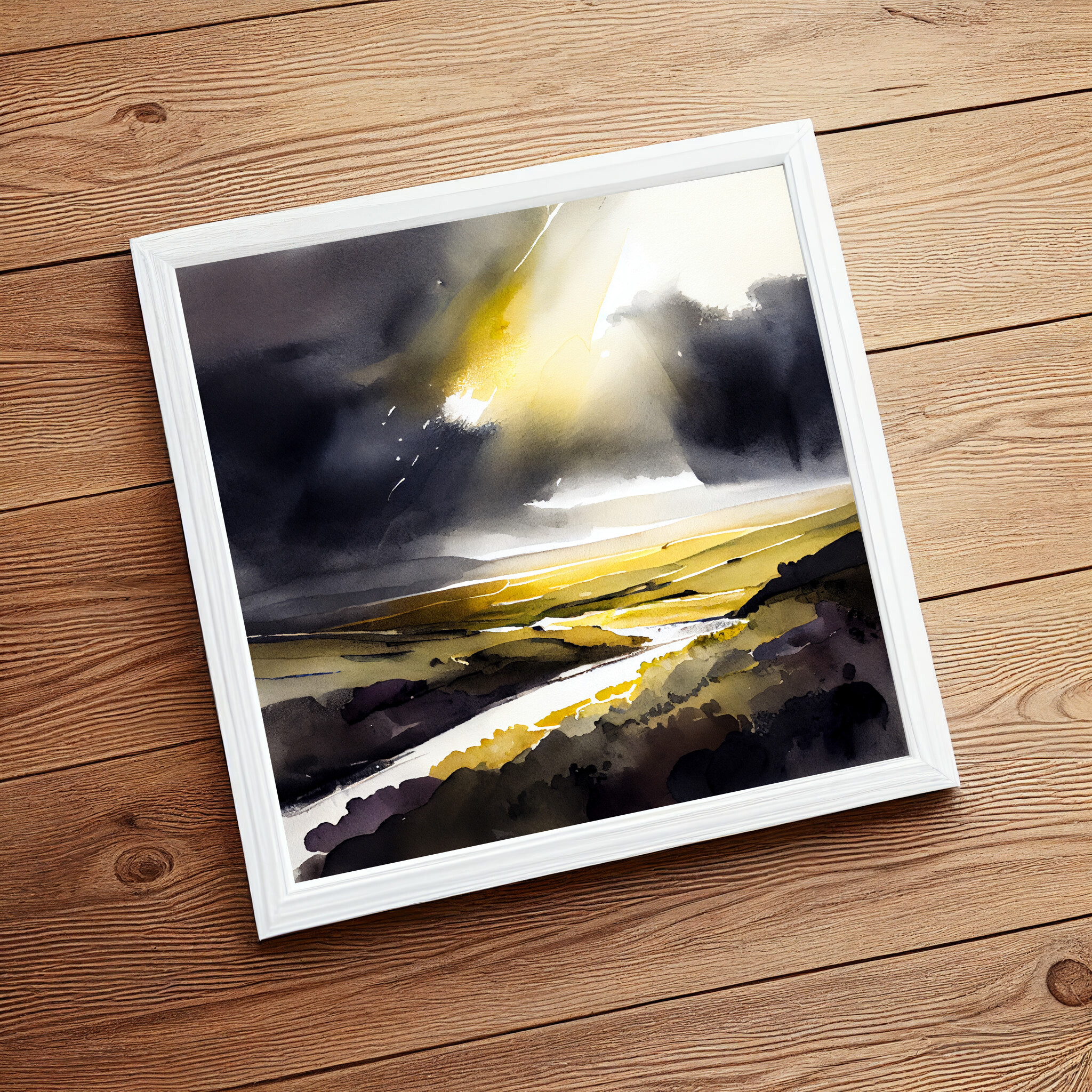 Southdowns Earth Tones Watercolor Living Room Wall Art | Contemporary Landscape Decor -