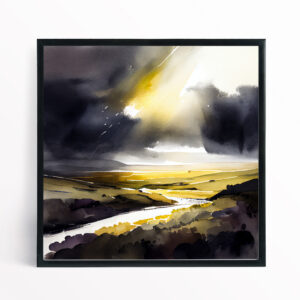 Southdowns Earth Tones Watercolor Living Room Wall Art | Contemporary Landscape Decor - BFP