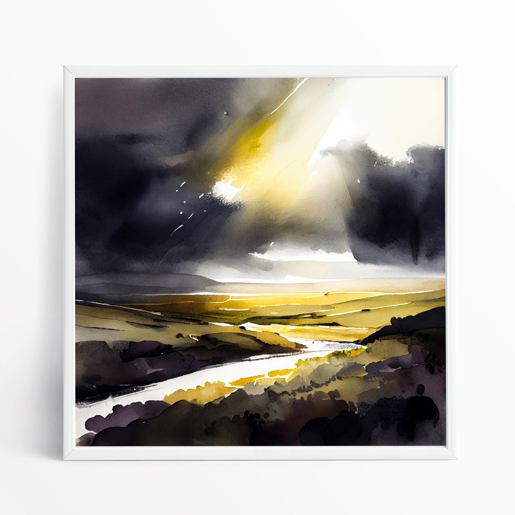 Southdowns Earth Tones Watercolor Living Room Wall Art | Contemporary Landscape Decor - WFP