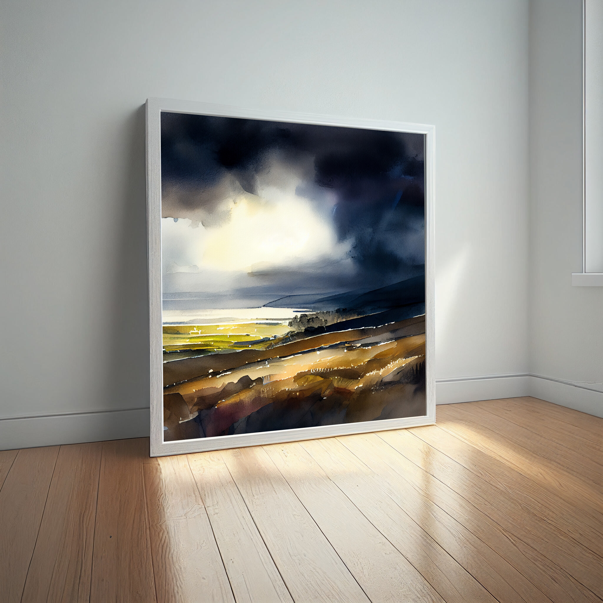 Devon Abstract Landscape Blue Earth Tones Living Room Wall Art | Canvas Print -