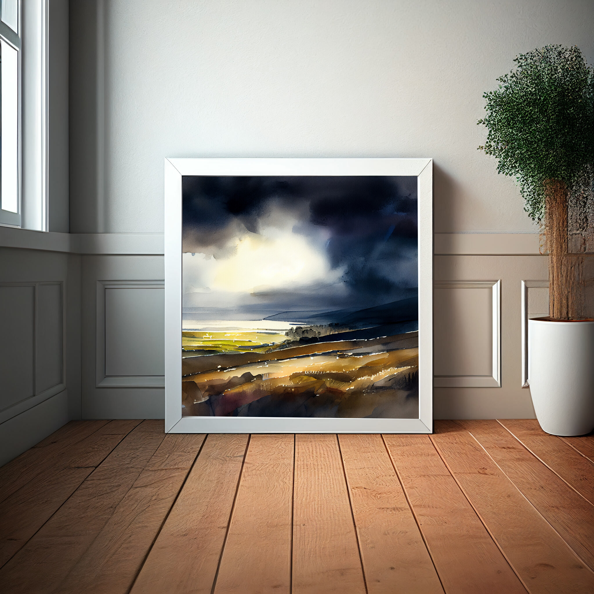 Devon Abstract Landscape Blue Earth Tones Living Room Wall Art | Canvas Print -