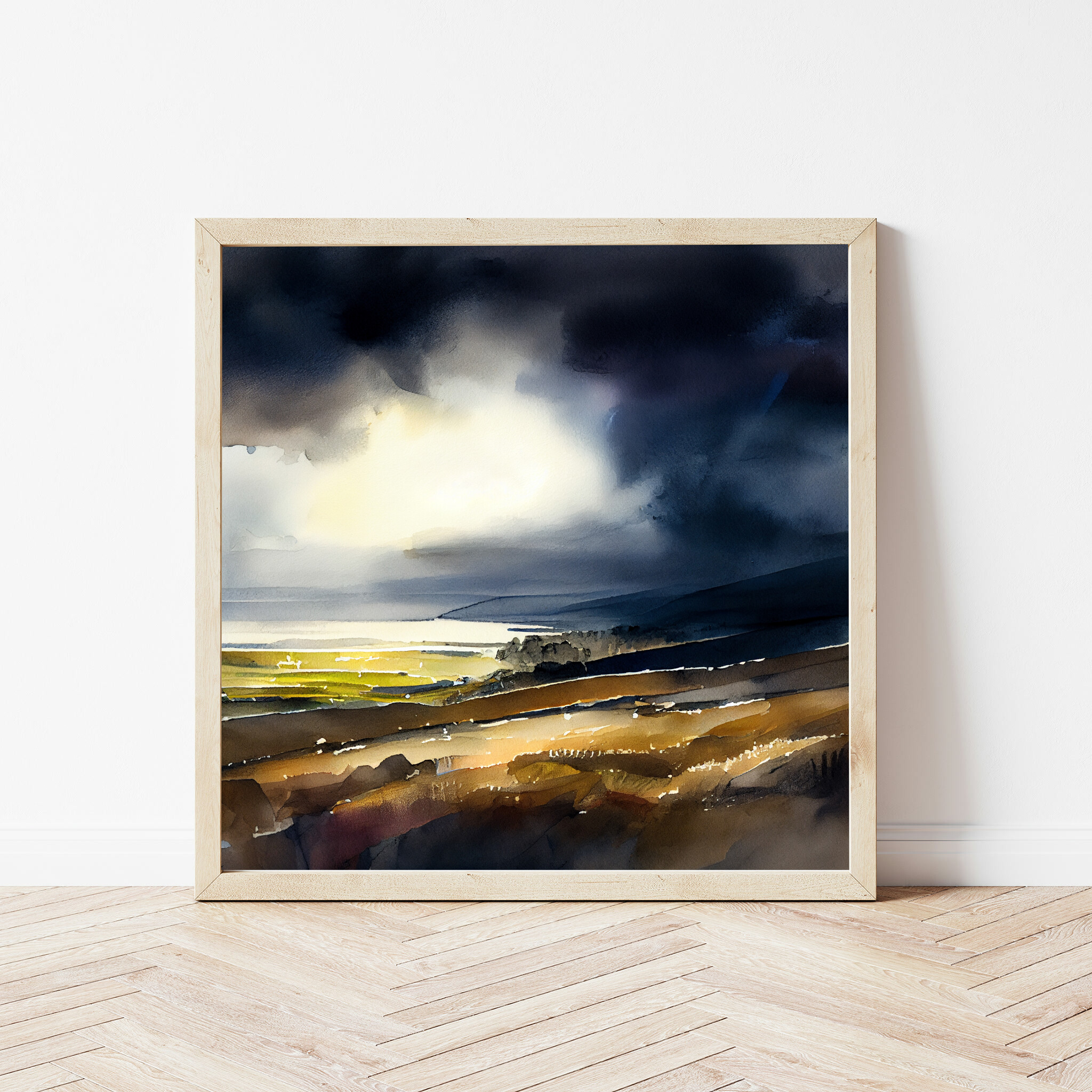 Devon Abstract Landscape Blue Earth Tones Living Room Wall Art | Canvas Print -