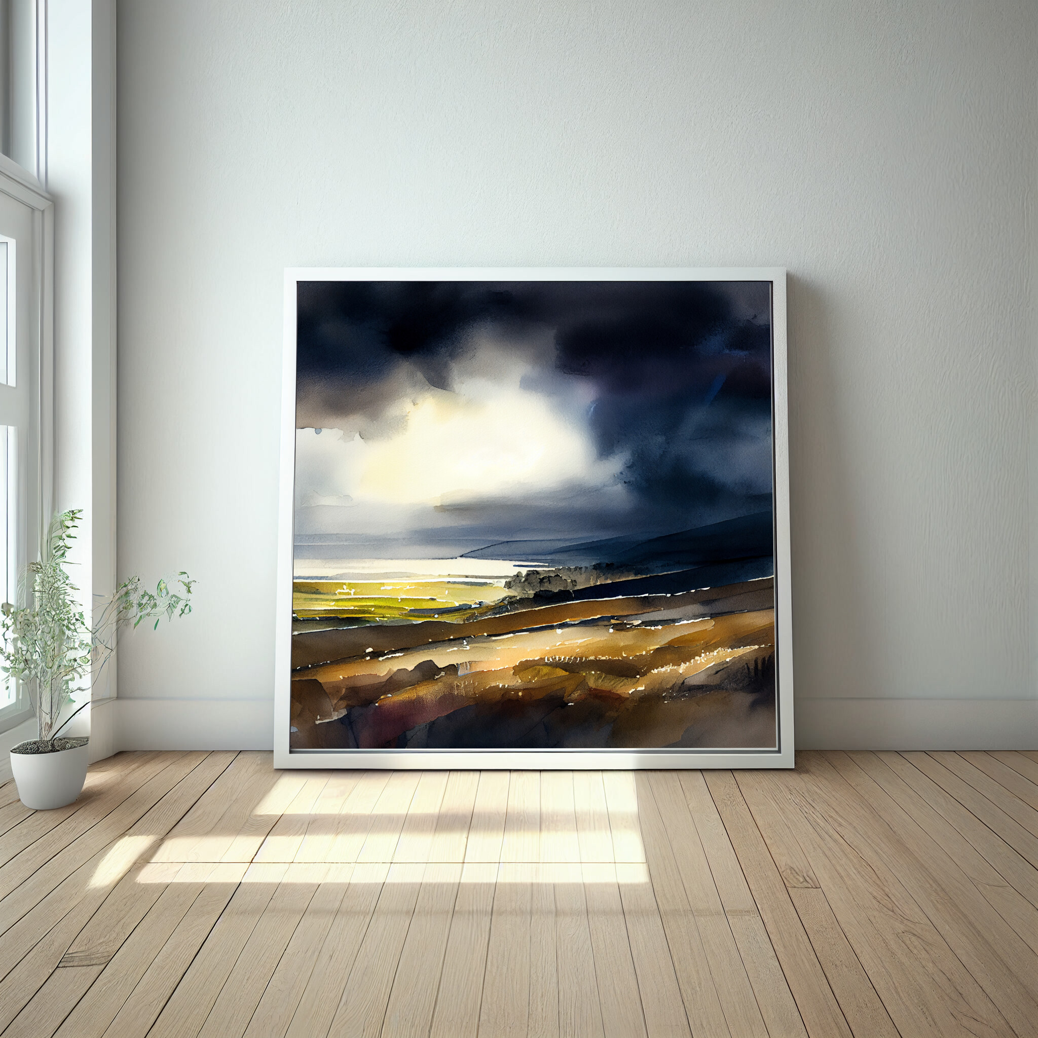 Devon Abstract Landscape Blue Earth Tones Living Room Wall Art | Canvas Print -