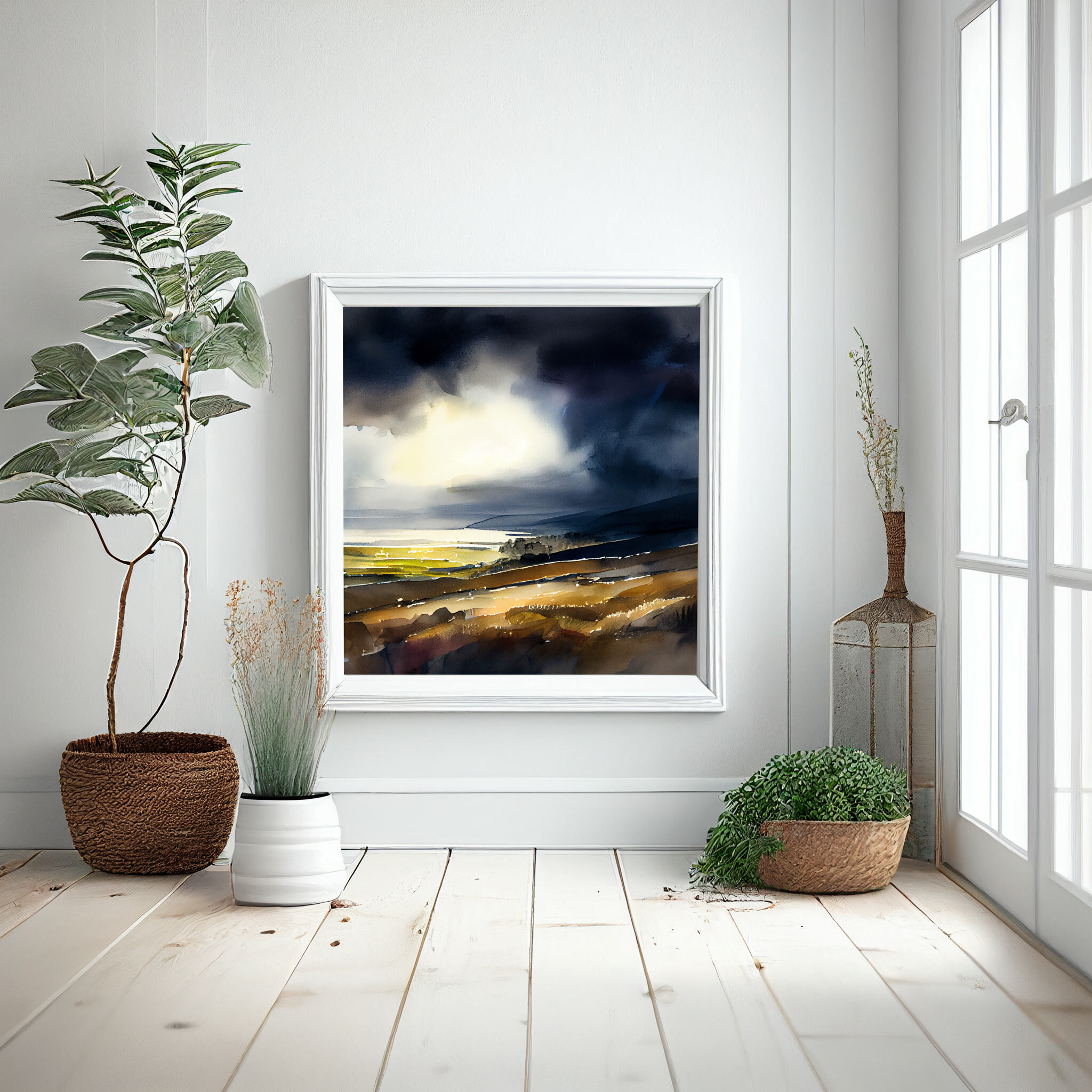 Devon Abstract Landscape Blue Earth Tones Living Room Wall Art | Canvas Print -