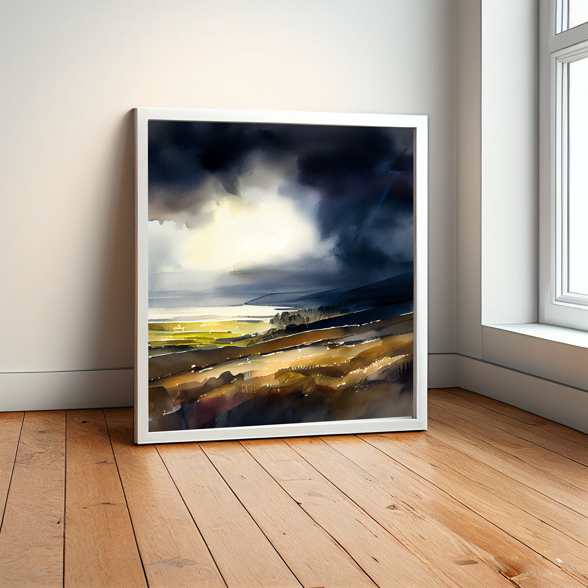 Devon Abstract Landscape Blue Earth Tones Living Room Wall Art | Canvas Print -
