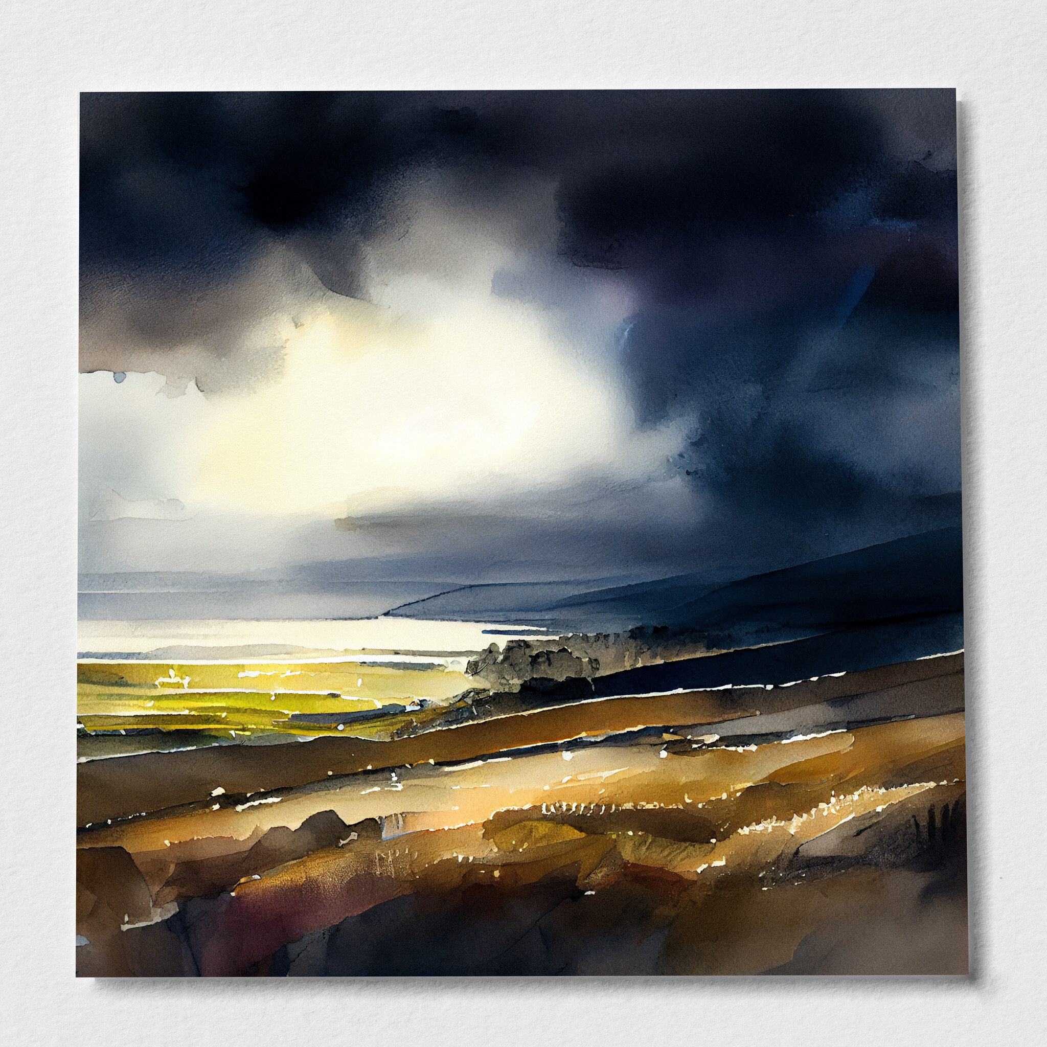 Devon Abstract Landscape Blue Earth Tones Living Room Wall Art | Canvas Print - P