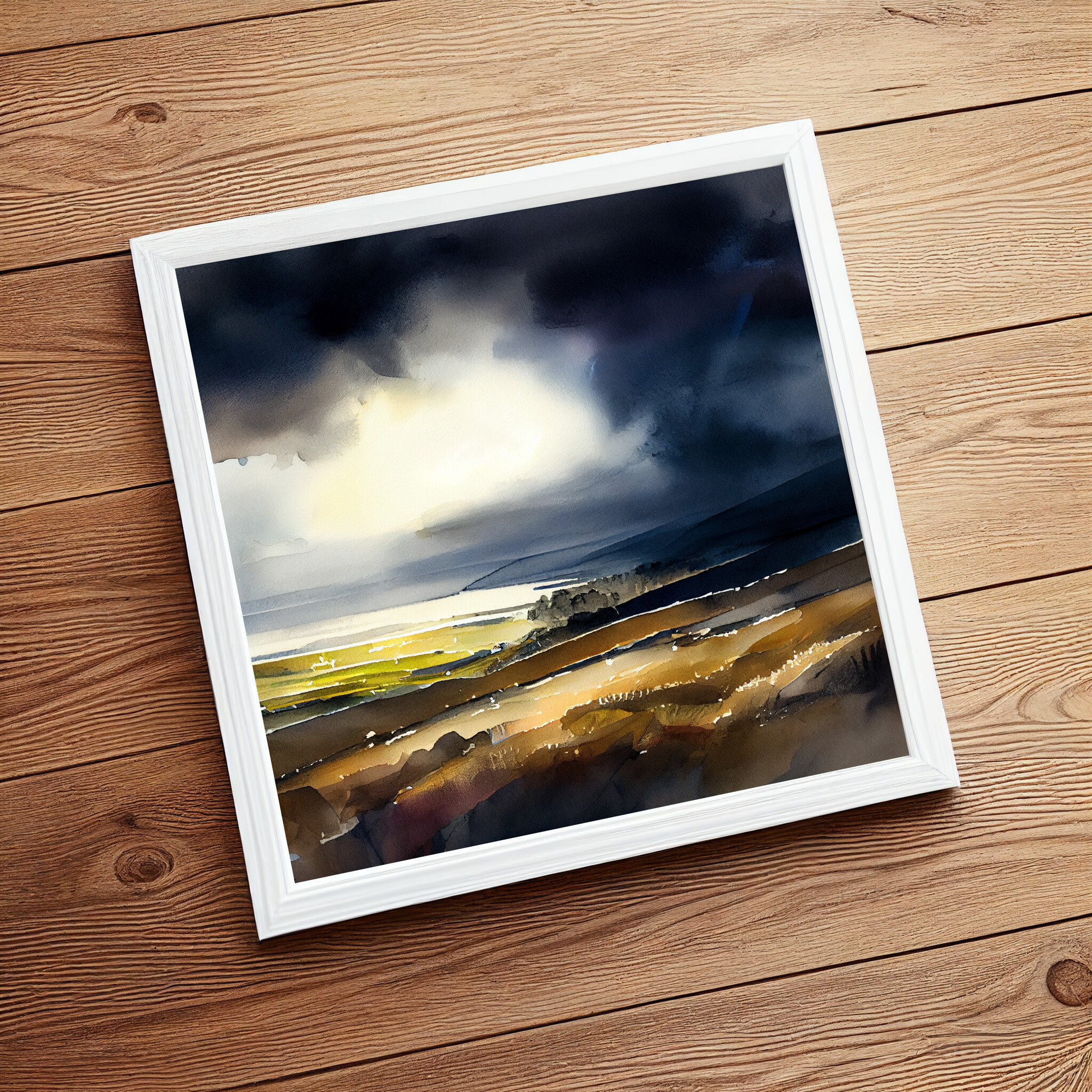 Devon Abstract Landscape Blue Earth Tones Living Room Wall Art | Canvas Print -
