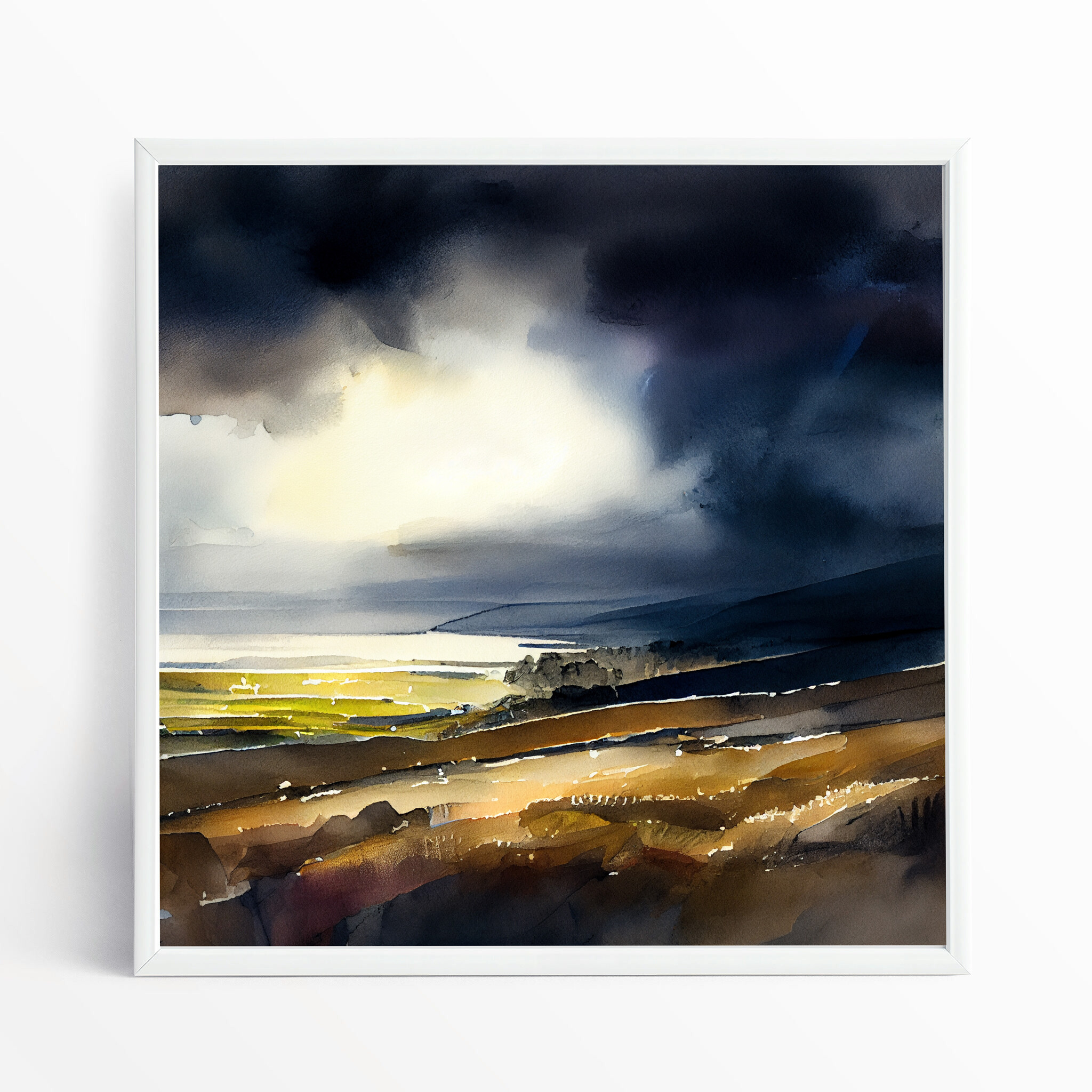 Devon Abstract Landscape Blue Earth Tones Living Room Wall Art | Canvas Print