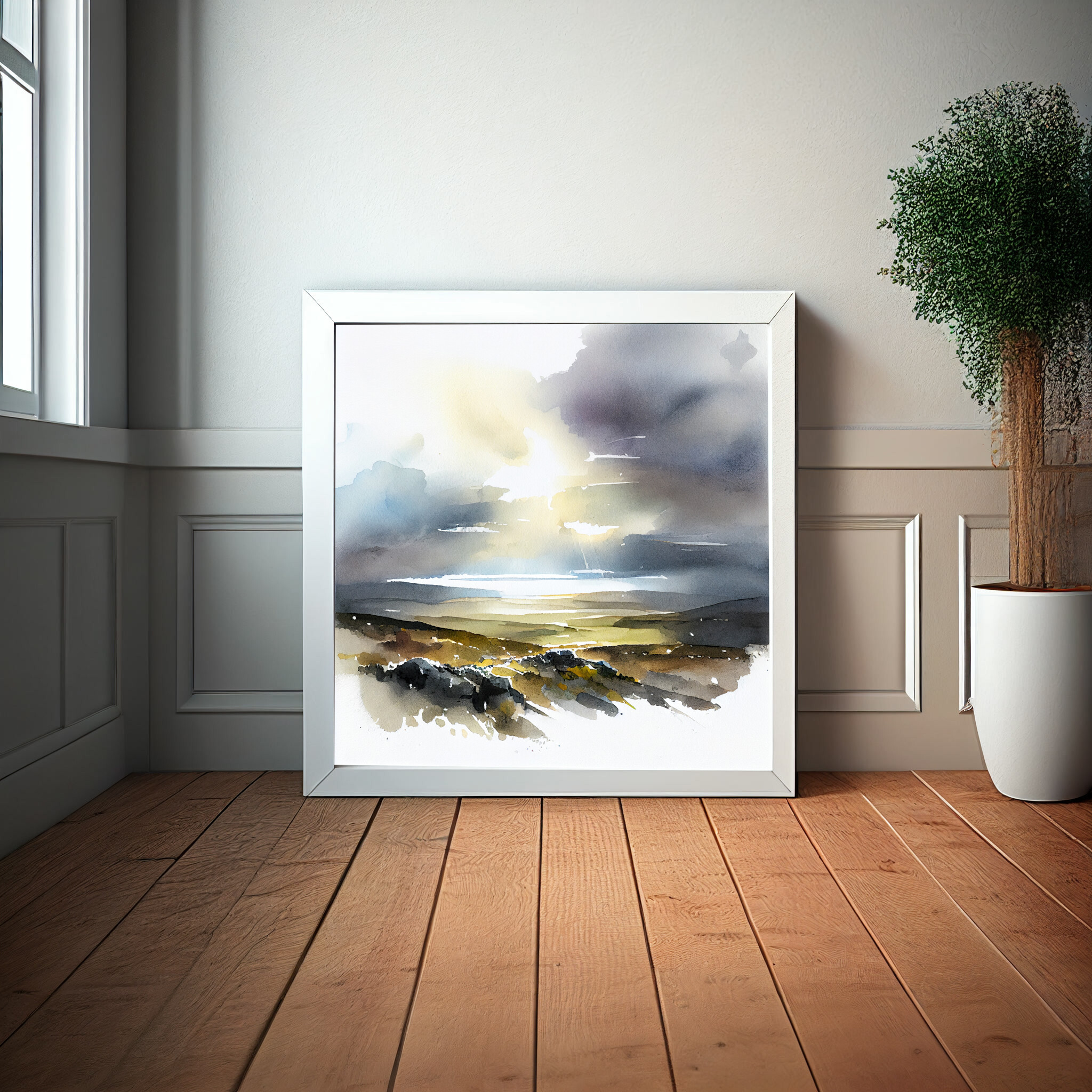 Exmoor Watercolor Landscape Earth Tones Living Room Wall Art | Modern Home Decor -