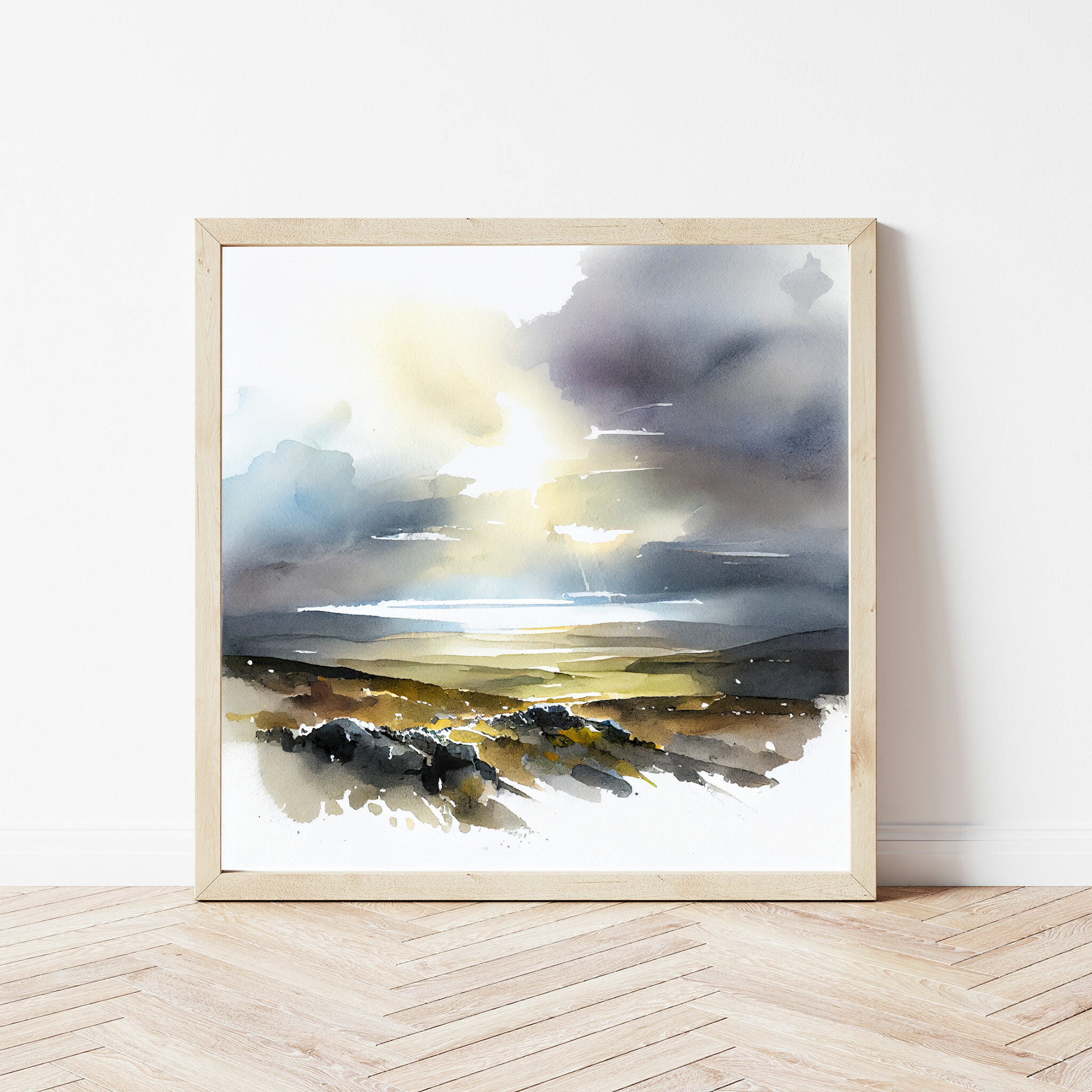 Exmoor Watercolor Landscape Earth Tones Living Room Wall Art | Modern Home Decor -