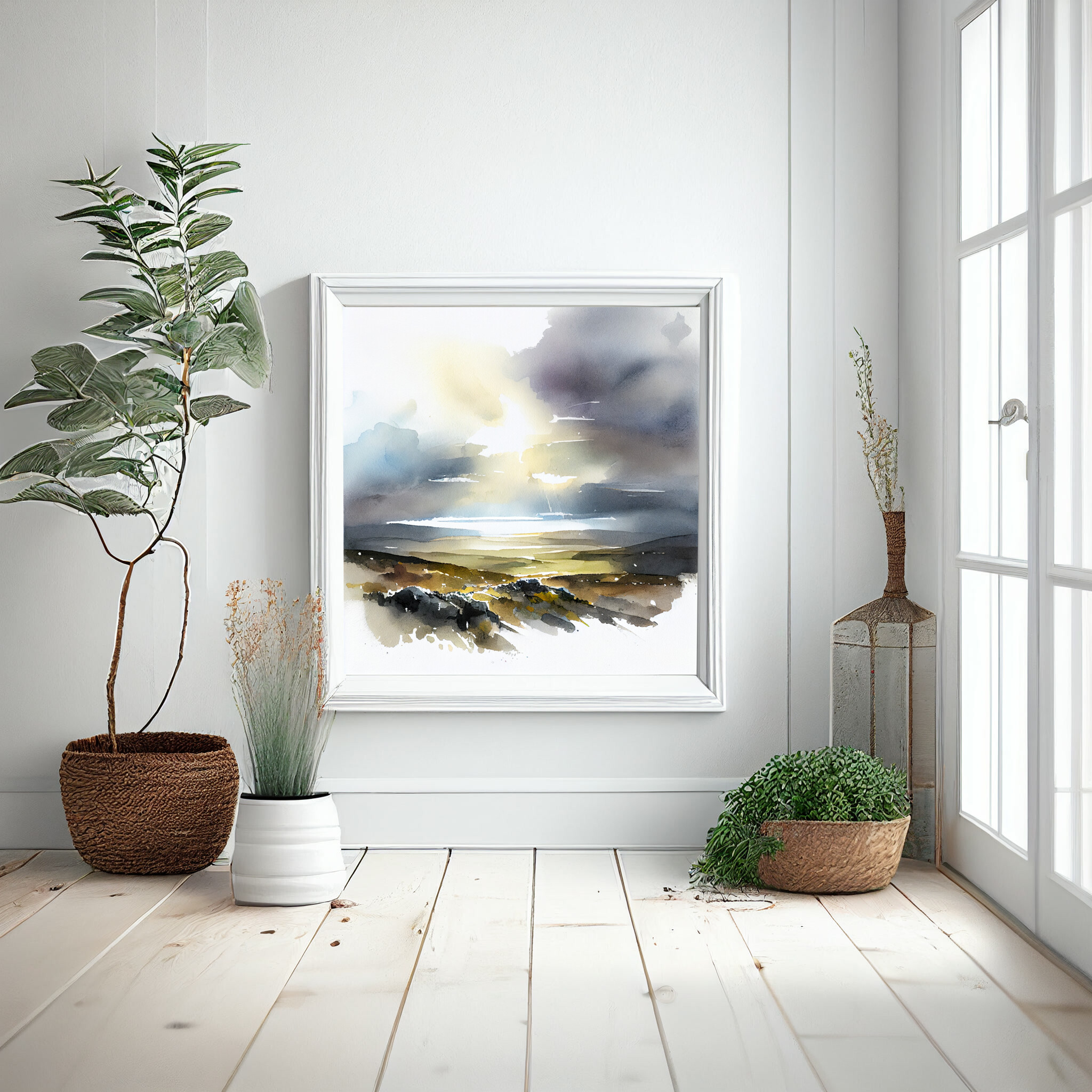 Exmoor Watercolor Landscape Earth Tones Living Room Wall Art | Modern Home Decor -
