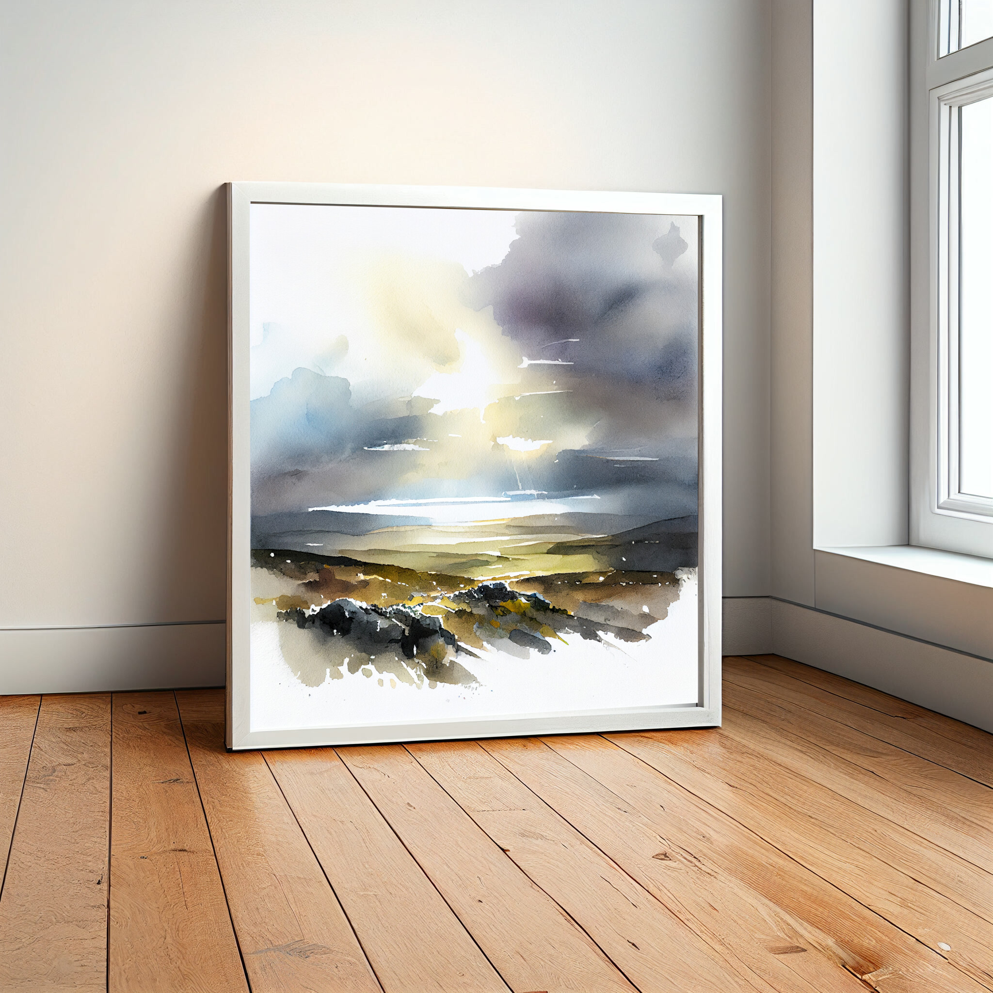 Exmoor Watercolor Landscape Earth Tones Living Room Wall Art | Modern Home Decor -