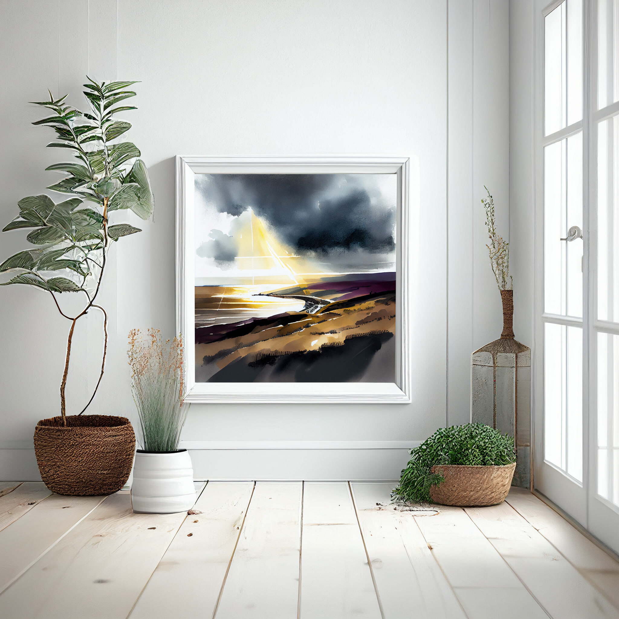 Devon Coast Impressionist Landscape Wall Art | Blue Tones for Living Room Decor -