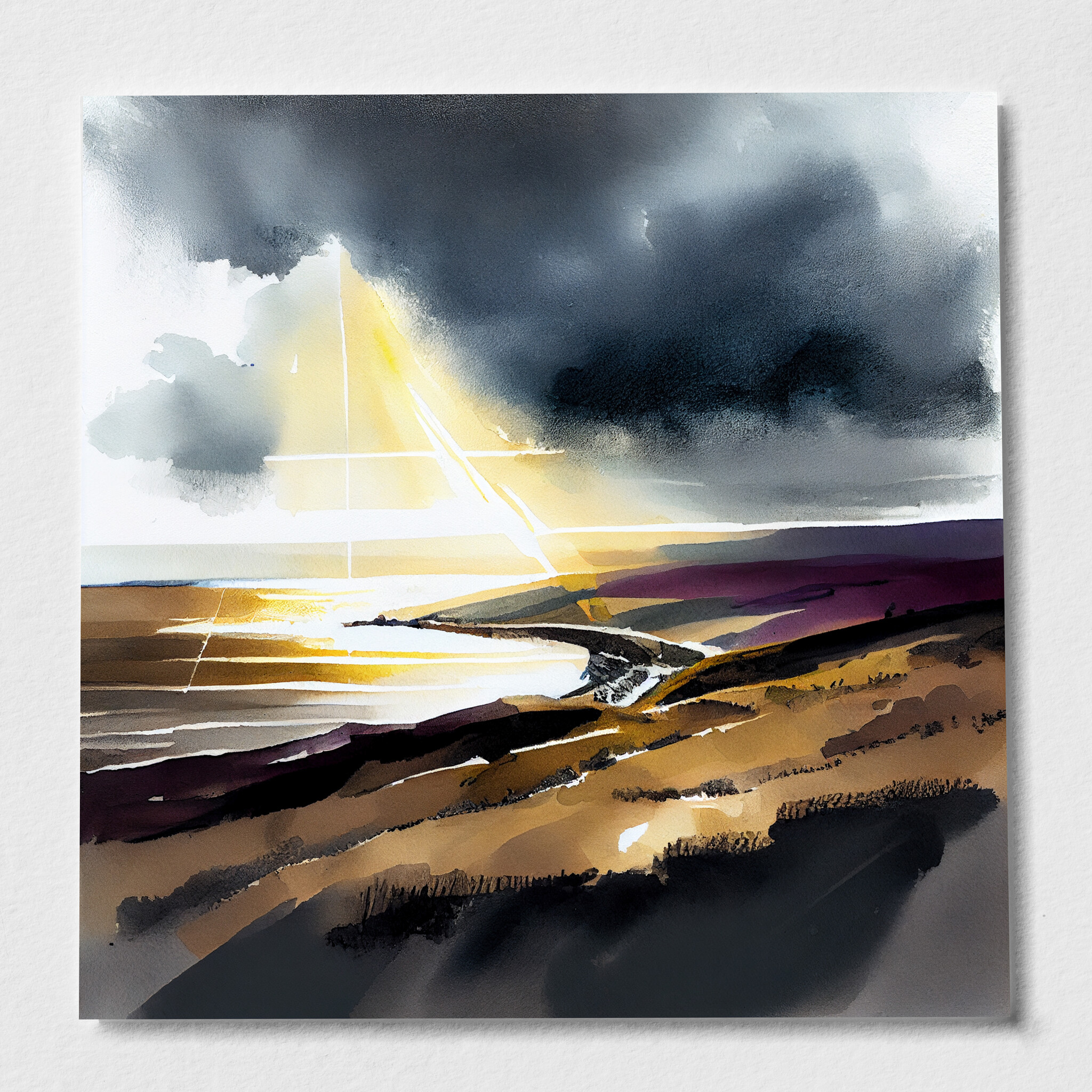 Devon Coast Impressionist Landscape Wall Art | Blue Tones for Living Room Decor - P