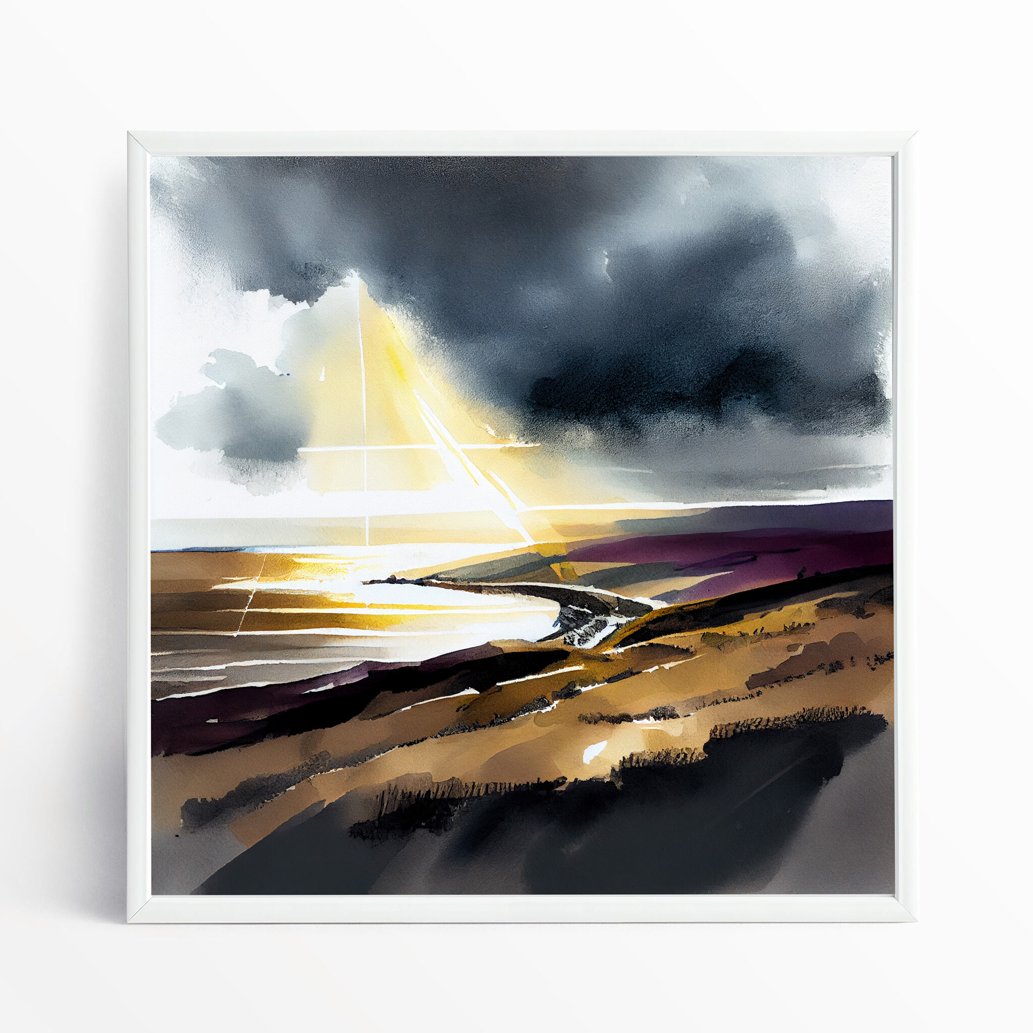 Devon Coast Impressionist Landscape Wall Art | Blue Tones for Living Room Decor