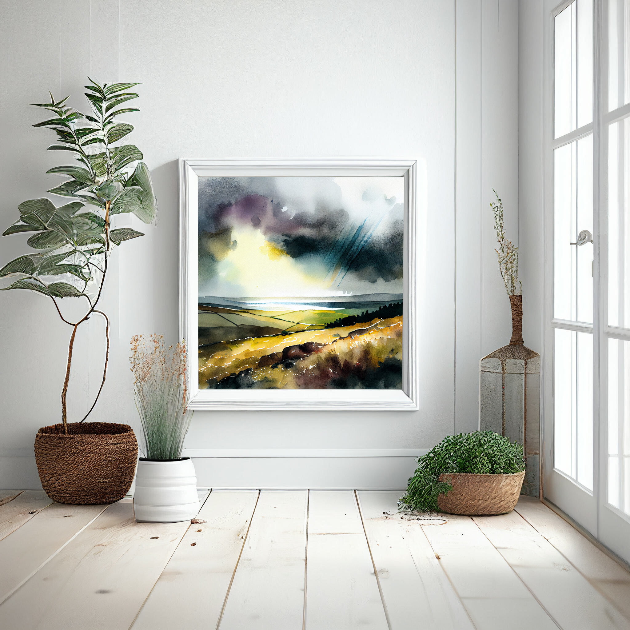 Southdowns Abstract Green Art for Living Room | Impressionist Landscape Wall Art Canvas -