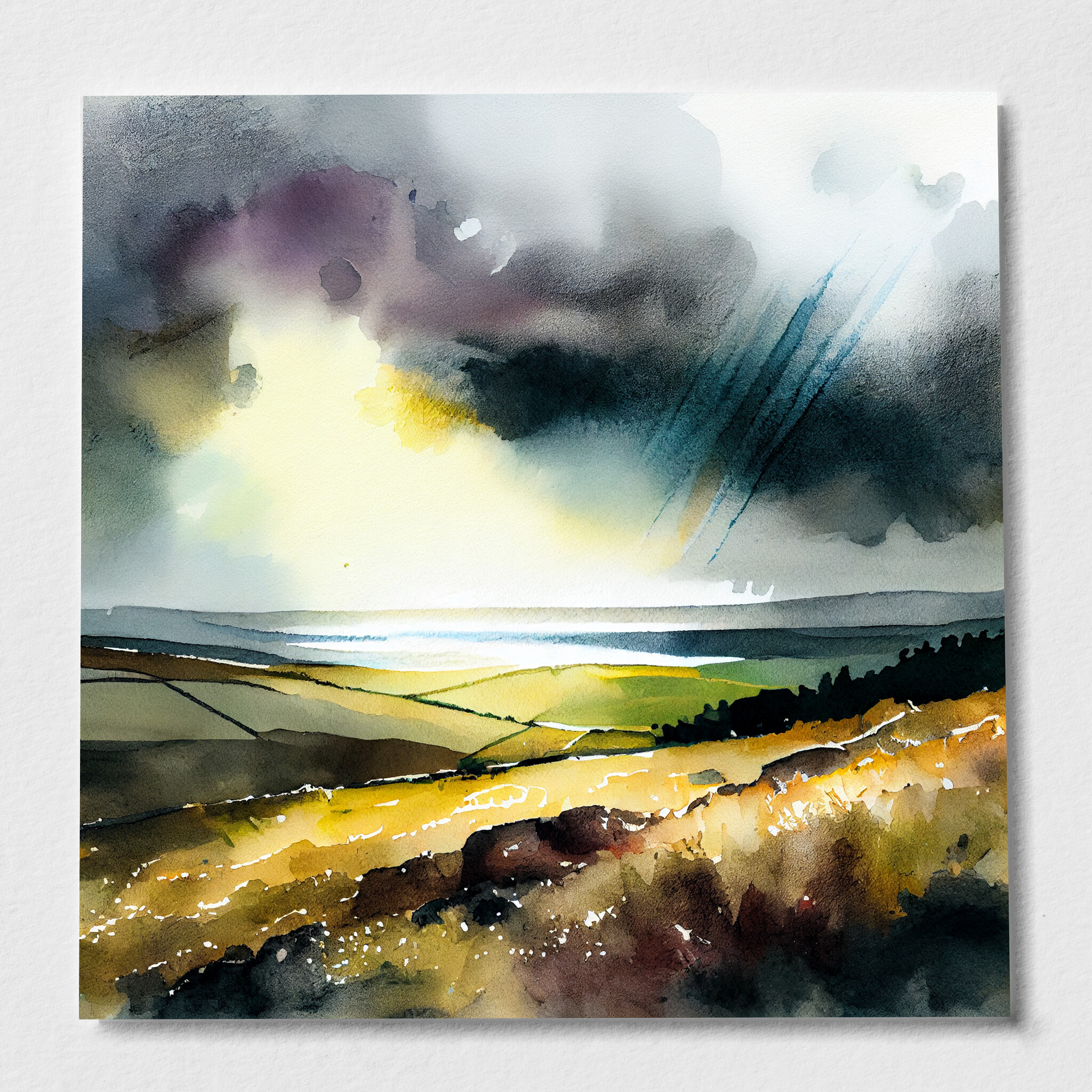 Southdowns Abstract Green Art for Living Room | Impressionist Landscape Wall Art Canvas - P