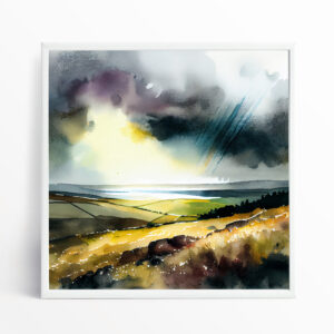 Southdowns Abstract Green Art for Living Room | Impressionist Landscape Wall Art Canvas