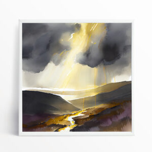 Exmoor Abstract Grey Gold Living Room Wall Art | Landscape Home Decor