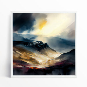 Peak District Mountains Watercolor Landscape Canvas Print | Earth Tones Home Decor