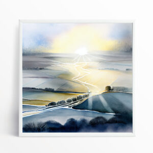 Sussex Countryside Watercolor Pastel Landscape Living Room Art | Home Decor Gift