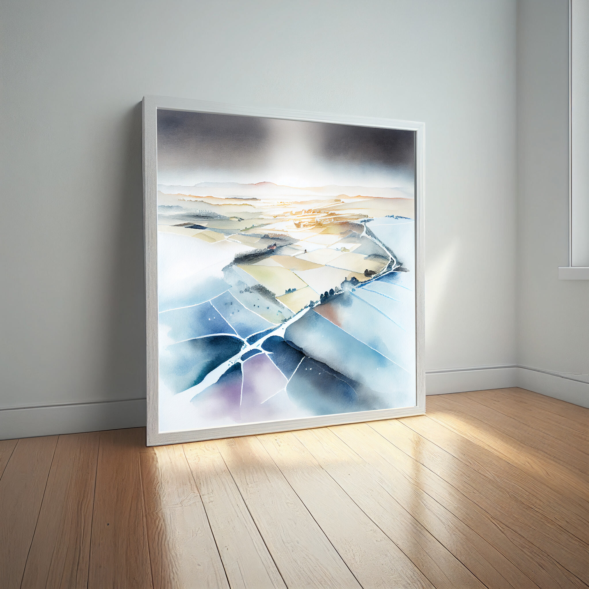 518 Southdowns Minimalist Earth Tones Living Room Wall Art | Watercolor Landscape Decor -