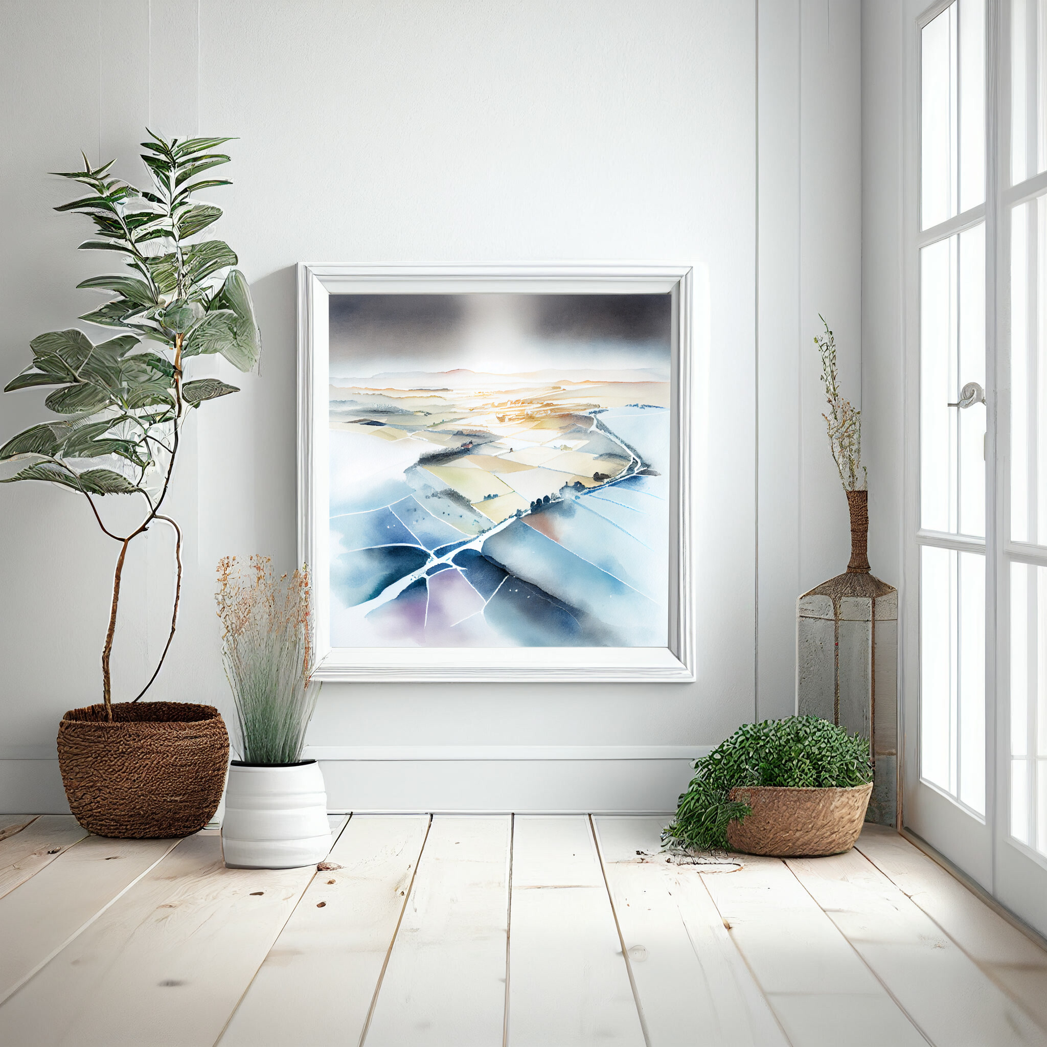 518 Southdowns Minimalist Earth Tones Living Room Wall Art | Watercolor Landscape Decor -