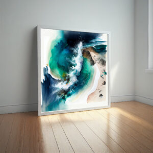 Cornwall Abstract Ocean Blue Living Room Wall Art | Modern Beach Home Decor - abstract, landscape, ocean, blue art, living room art