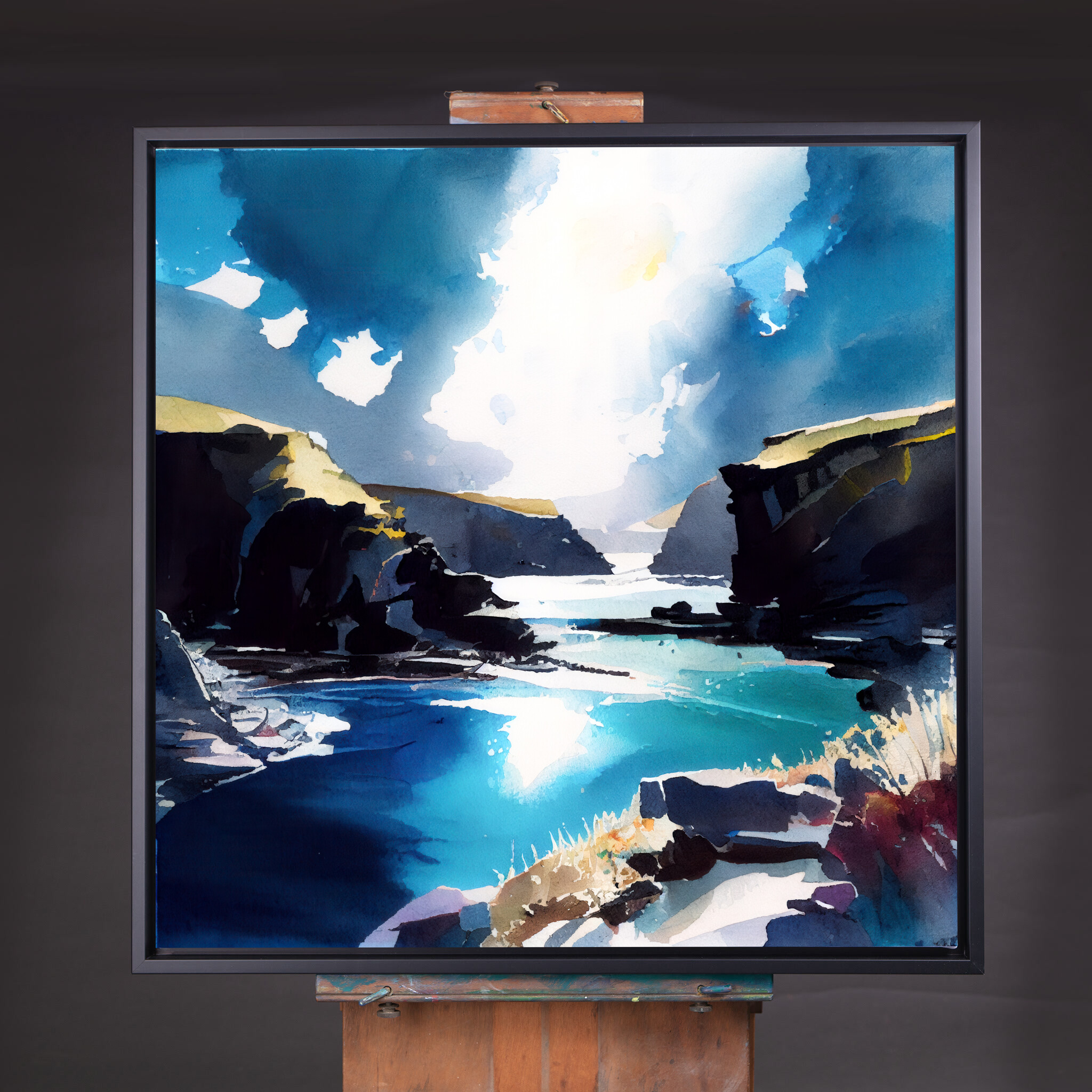 Pembrokeshire Coastal Watercolor Blue Art for Living Room | Serene Seaside Wall Art - CBF