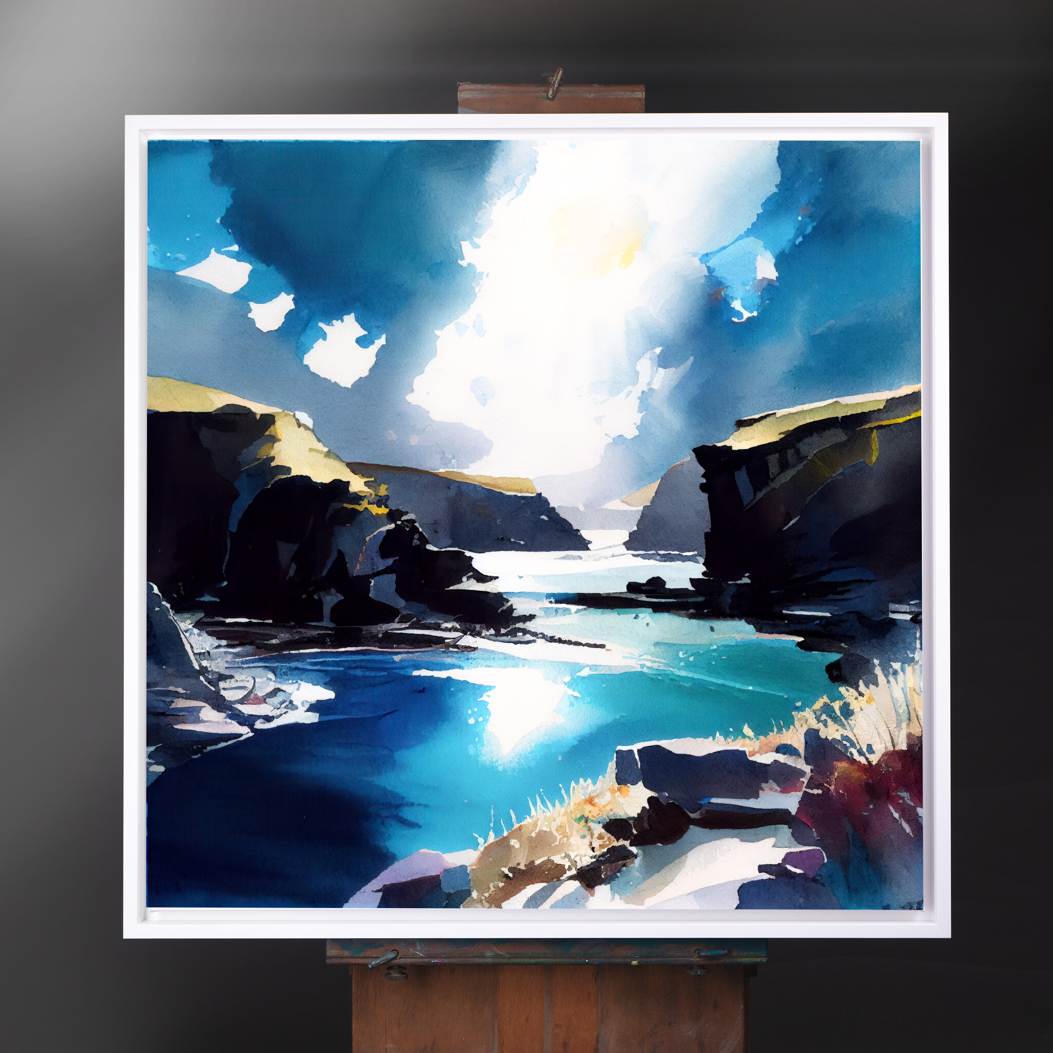 Pembrokeshire Coastal Watercolor Blue Art for Living Room | Serene Seaside Wall Art - CWF