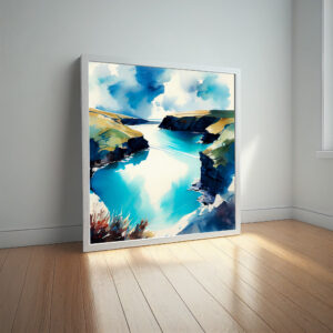 Pembrokeshire Coastal Watercolor Blue Living Room Wall Art | Abstract Canvas Decor - watercolor, landscape, blue art, living room art, coastal