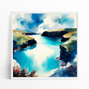 Pembrokeshire Coastal Watercolor Blue Living Room Wall Art | Abstract Canvas Decor