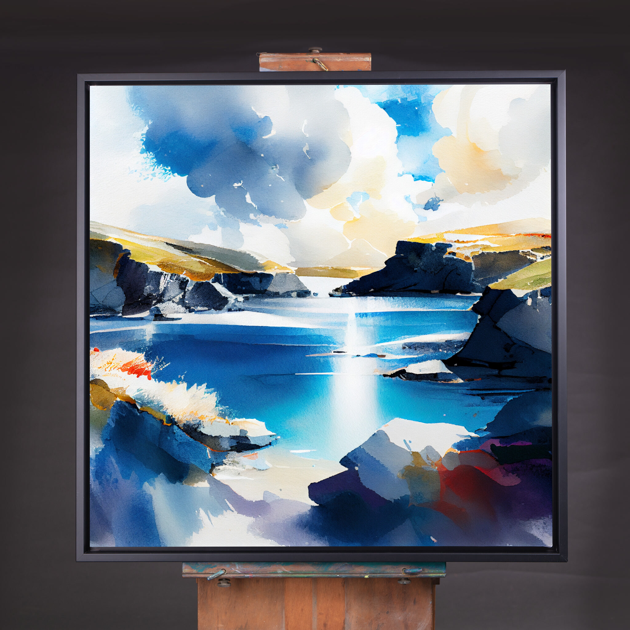 Pembrokeshire Coastal Blue Art Watercolor Living Room Wall Art | Serene Landscape Decor - CBF